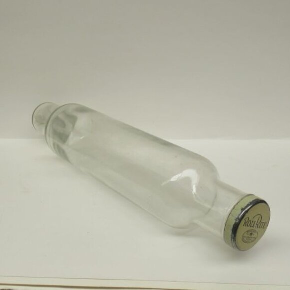 Vintage Good House Keeping 14" ROLL-RITE Glass Rolling Pin - Original Metal Lid - Picture 2 of 6